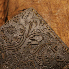 Handmade Leather Floral Mens Cool Slim Leather Wallet Men billfold Wallets Bifold for Men - imessengerbags