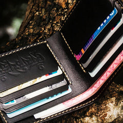 Handmade Leather Chinese Lion Tooled Mens billfold Wallet Cool Leather Wallet Slim Wallet for Men - imessengerbags