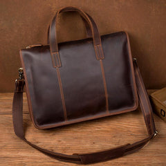 Vintage Dark Brown Leather Mens 12 inches Briefcase Laptop Side Bag Business Bags Work Bags for Men - imessengerbags