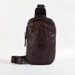 Casual Tan Leather Mens Chest Bag Sling Bag Coffee Crossbody Pack One Shoulder Backpack for Men - imessengerbags
