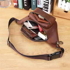 Brown MENS LEATHER FANNY PACK BUMBAG Hip Pack Brown Leather WAIST BAGS for Men