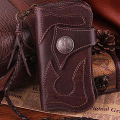 Handmade Genuine Leather Mens Cool Biker Chain Wallet Long Leather Wallet Clutch Wristlet Wallet for Men - imessengerbags