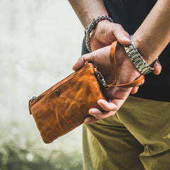 Cool Tan Leather Mens Long Wallet Clutch Wallet Black Wristlet Long Wallet Phone Wallet For Men - imessengerbags