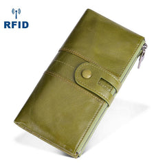 RFID Cool Leather Brown Men's Bifold Long Wallet Multi Cards Black Long Wallet For Men - imessengerbags