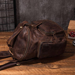 Blue Cool Mens Leather Hiking Backpack Travel Backpack Leather Backpack for Men - imessengerbags
