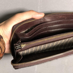 Genuine Leather Mens Cool Long Leather Phone Wallet Zipper Clutch Wallet for Men - imessengerbags