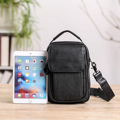 Fashion Black Leather MENS Vertical Small Side Bag Black Messenger Bag Courier Bag For Men