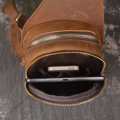 Vintage Brown Leather Men's Chest Bag One Shoulder Backpack Sling Bag For Men - imessengerbags