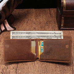 Simple Vintage Mens Leather Small Wallet Bifold billfold Wallet for Men - imessengerbags