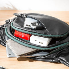 Cool Black Leather Mens Chest Bag Waist Bag Sling Bags Black Fanny Pack for Men - imessengerbags