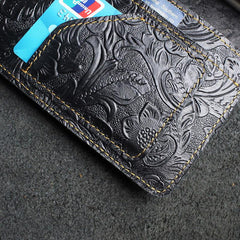 Handmade Leather Floral Mens Cool Travel Long Wallet Passport Card Holder Card Slim Wallets for Men - imessengerbags