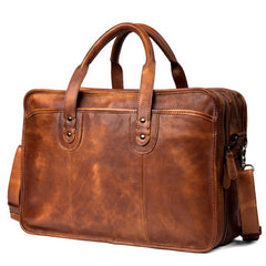 Brown Leather Mens 15 inches Large Briefcase Laptop Side Bag Black Travel Handbag Work Bag for Men