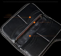 Handmade Leather Monster Mens Chain Biker Wallet Cool Leather Wallet Long Phone Wallets for Men