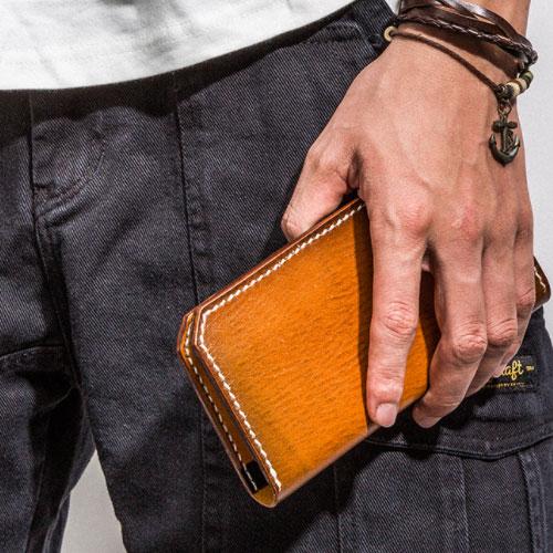 Handmade Leather Mens Cool Long Leather Wallet Bifold Clutch Wallet for Men - imessengerbags