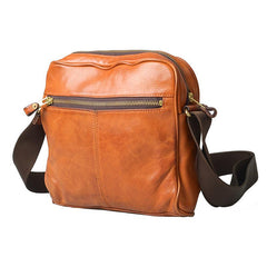 Fashion Black Leather Men Small Vertical Messenger Bag Side Bag Brown Courier Bag For Men