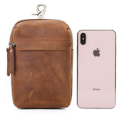 Cool Brown Leather Men's Cell Phone Holster Brown Belt Bag Belt Pouch For Men