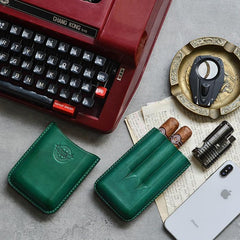 Cool Brown Leather Mens 3pcs Cigar Case Cool Custom Leather Cigar Case for Men - imessengerbags