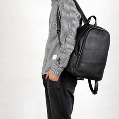 Genuine Leather Mens Cool Backpack Sling Bag Large Black Travel Bag Hiking Bag for men - imessengerbags
