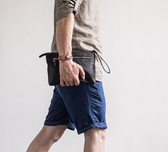 Genuine Leather Mens Cool Long Leather ipad bag Wrist Bifold Clutch Wallet for Men