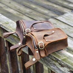 Cool Brown Leather Men's Belt Bag Waist Bag Motorcycle Bag Belt Pouch For Men