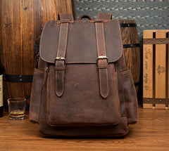 Dark Brown Fashion Mens Leather 15-inch Brown Computer Backpacks Brown Travel Backpacks School Backpacks for men - imessengerbags