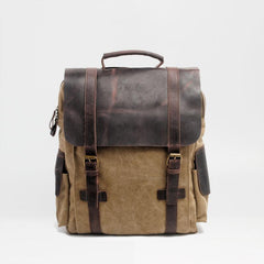 Cool Canvas Leather Mens College Backpack Travel Backpack 15'' Computer Hiking Backpack for Men - imessengerbags
