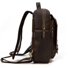 Casual Brown Mens Leather Large School Backpack Satchel Backpack Computer Backpack For Men