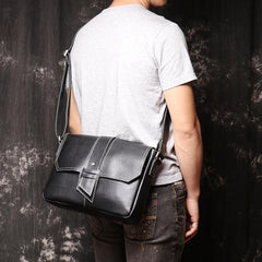 Cool Black LEATHER MENS Ipad SIDE BAGS COURIER BAG Black MESSENGER BAG FOR MEN