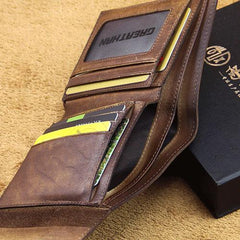 Handmade Mens Cool billfold Leather Wallet Men Small Wallets Trifold for Men - imessengerbags