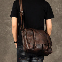 Genuine Leather Mens Cool Messenger Bag Shoulder Bag Chest Bag Bike Bag Cycling Bag for men