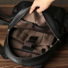 Genuine Leather Mens Cool Backpack Sling Bag Large Black Travel Bag Hiking Bag for men - imessengerbags
