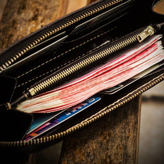 Handmade Leather Mens Tooled Monster Chain Biker Wallet Cool Leather Wallet Long Clutch Wallets for Men - imessengerbags