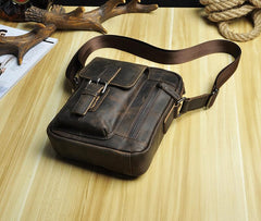 Fashion Brown Leather Mens Small Vertical Side Bag Messenger Bag Tablet Bag For Men - imessengerbags