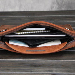 Vintage Small Leather Mens Messenger Bag Clutch Wristlet Shoulder Bag for Men