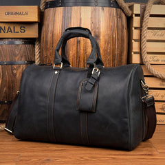 Cool Brown Leather 16 inches Black Shoulder Weekender Bag Travel Bags Duffle luggage Bag for Men