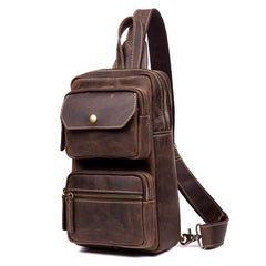 Cool Brown Leather Mens Sling Pack Sling Bags Coffee Crossbody Pack Chest Bag for men - imessengerbags