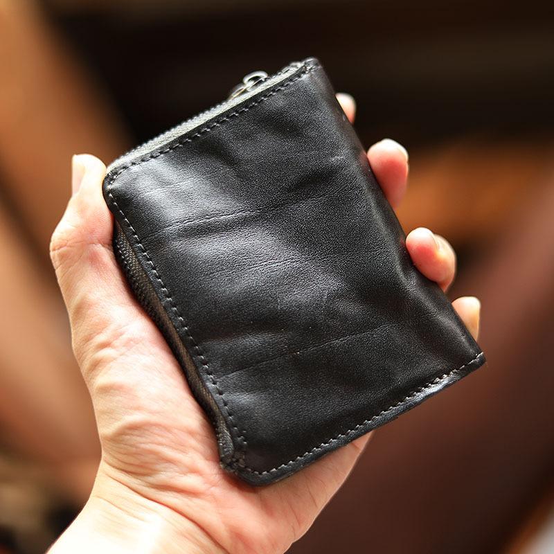 Cool Brown Leather Mens billfold Wallet Bifold SMall Wallet Black Front Pocket Wallet For Men