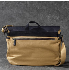 Canvas Leather Mens Army Green Postman Side Bag 14'' Black Messenger Bag Large Shoulder Bag For Men - imessengerbags