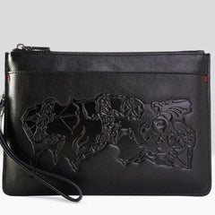 Handmade Leather Mens Urban Cohort Clutch Cool Slim Wallet Zipper Clutch Wristlet Wallet for Men