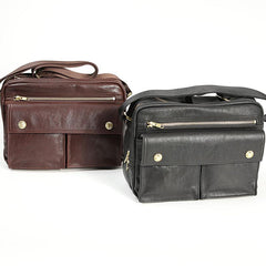Black Genuine Leather Mens Cool Small Side Bag Messenger Bag Black Courier Bag for Men - imessengerbags