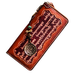 Handmade Leather Mens Tibetan Chain Biker Wallet Cool Leather Wallet Long Clutch Wallets for Men - imessengerbags