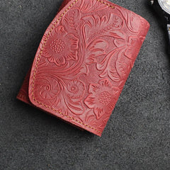 Handmade Leather Floral Mens Trifold Cool billfold Wallet Card Holder Small Card Slim Wallets for Men - imessengerbags