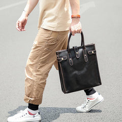 Vintage Dark Tan Mens Leather Vertical Briefcase Work Handbag Tote Brown 13'' Computer Briefcases For Men - imessengerbags