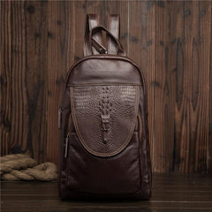 Cool Brown Leather Men's Sling Bag One Shoulder Backpack Black Sling Crossbody Pack For Men - imessengerbags