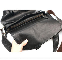 Black Leather Mens Casual Side Bag Courier Bag Black Messenger Bags Black Postman Bag For Men - imessengerbags