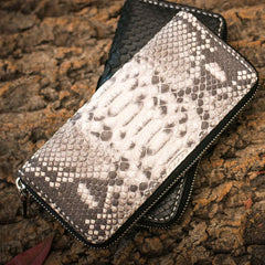 Handmade Leather Mens Clutch Wallet Cool Boa Skin Wallet Long Zipper Wallets for Men - imessengerbags