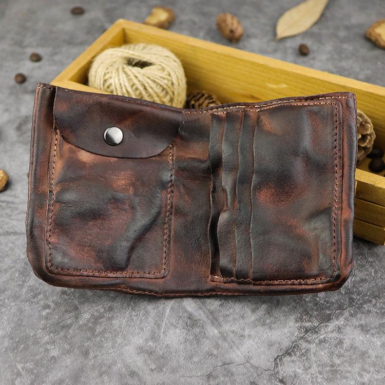 Vintage Handmade Red Mens Leather Bifold billfold Wallet Green Small Wallet for Men - imessengerbags