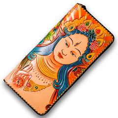 Handmade Leather Men Tooled White Tara Cool Leather Wallet Long Phone Clutch Wallets for Men - imessengerbags