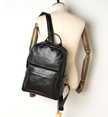 Cool Black Mens Leather 15inches Computer Backpack Fashion Travel Backpack School Backpack for men - imessengerbags