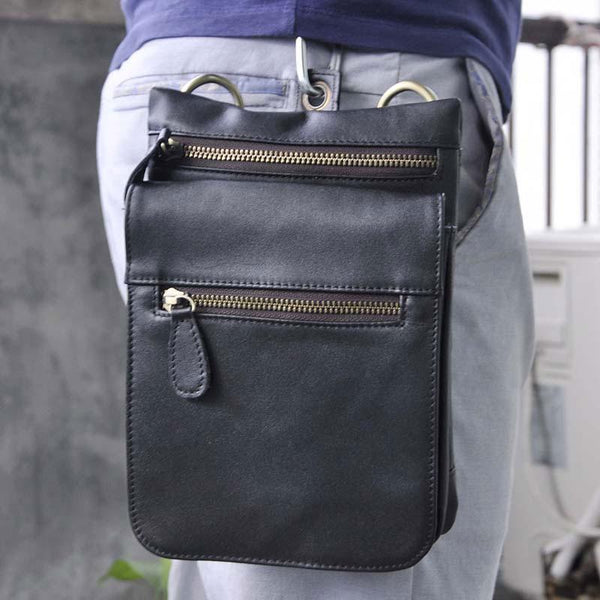 Mens Leather Small Side Bag COURIER BAG Waist Pouch Holster Belt Case Belt Pouch for Men - imessengerbags